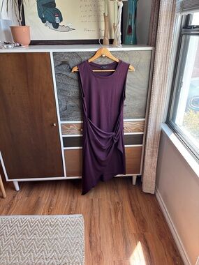 Sleeveless Twist-Front Midi Dress in Plum